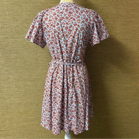 Madewell Dress Women's Medium Blue Burnt Orange Floral Wrap - Picture 4 of 12